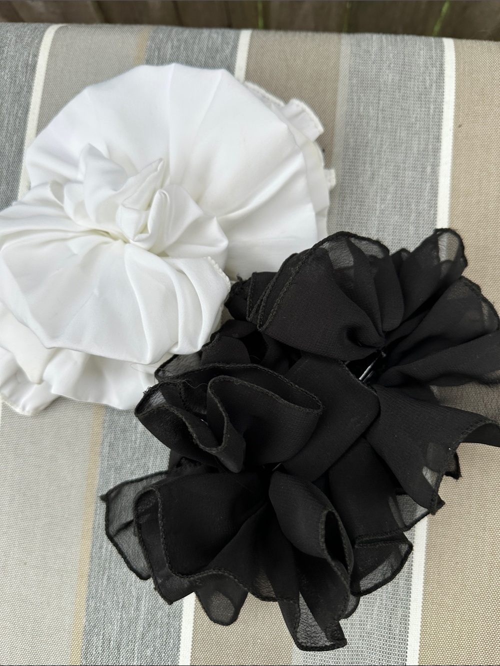 Black Floral Chiffon Hair Clip and white bow barrette - Women Accessories